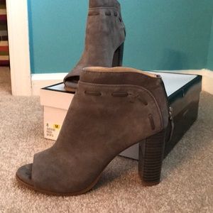 Gray suede open toe bootie